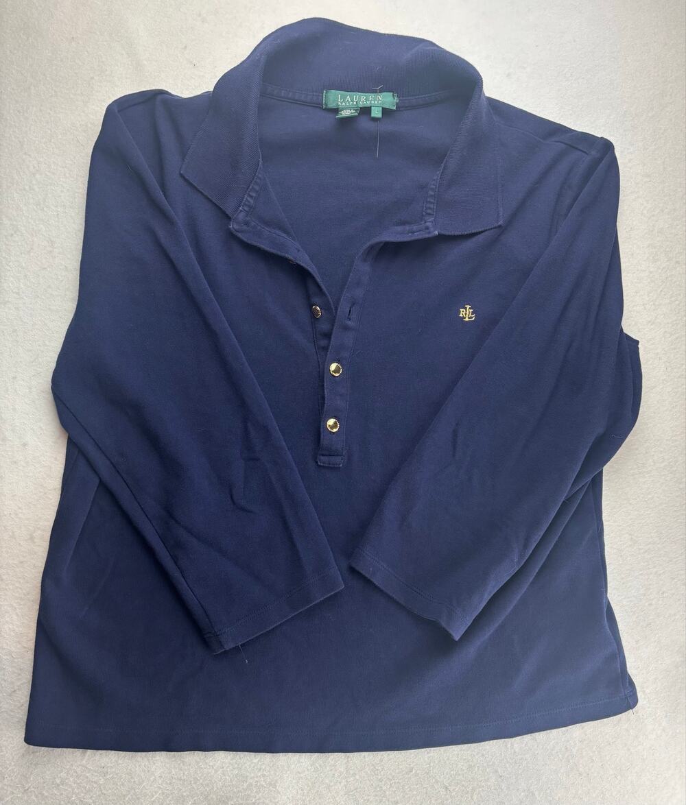 Lauren Ralph Lauren Navy Collared Blouse Size Large